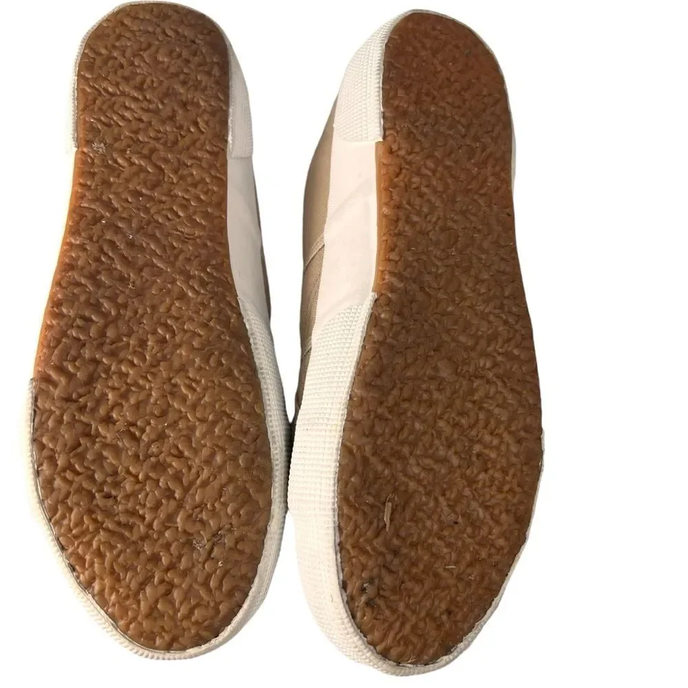 Lands End Tan Canvas Sneakers Women's 9.5 B Style 42532 Lace Up Classic Summer